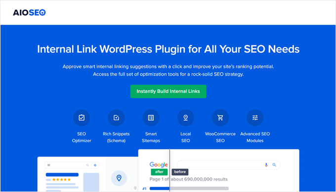 AIOSEO's internal linking tool landing page