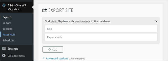 All in One WP Migration's search and replace feature