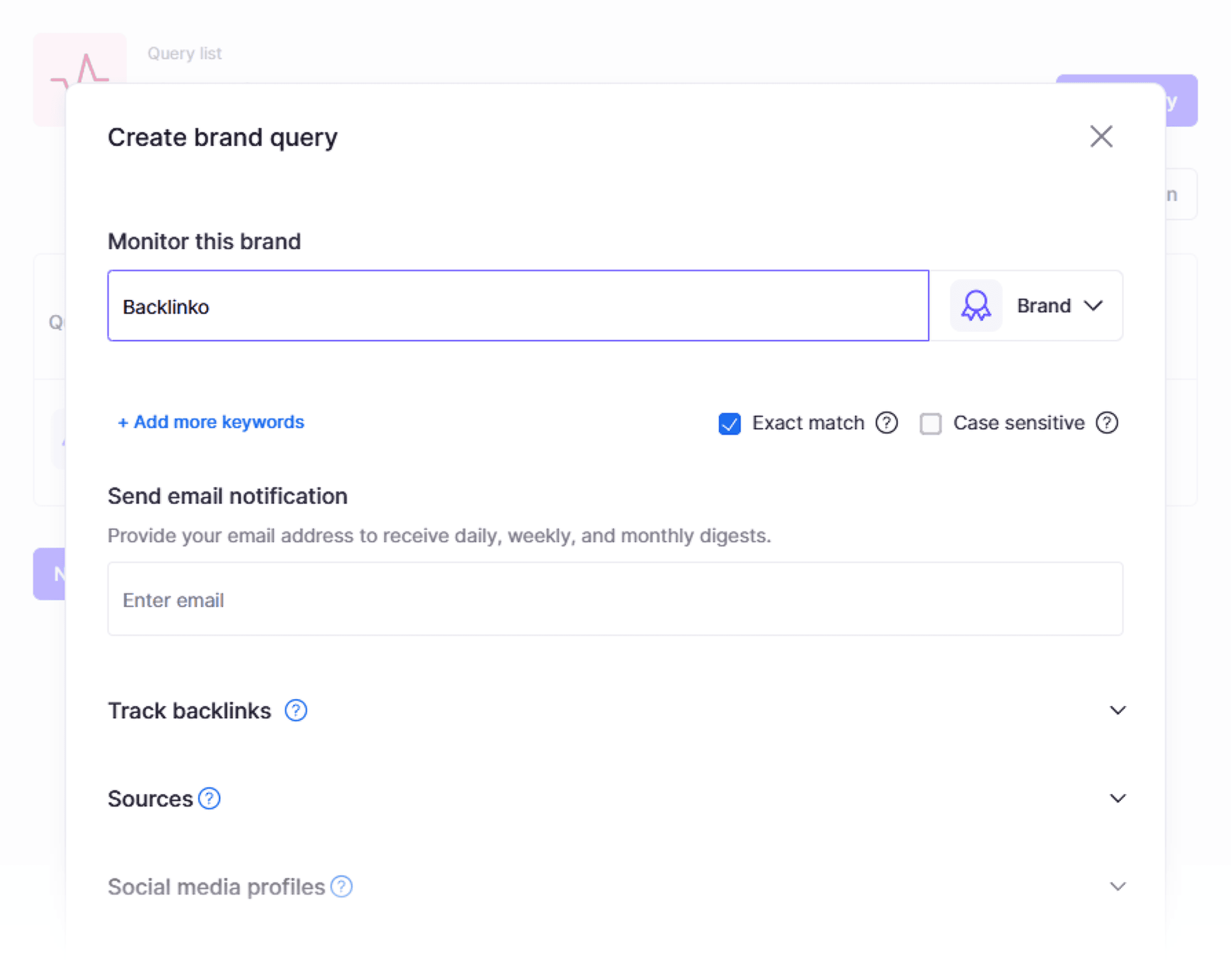 Brand Monitoring – Create query