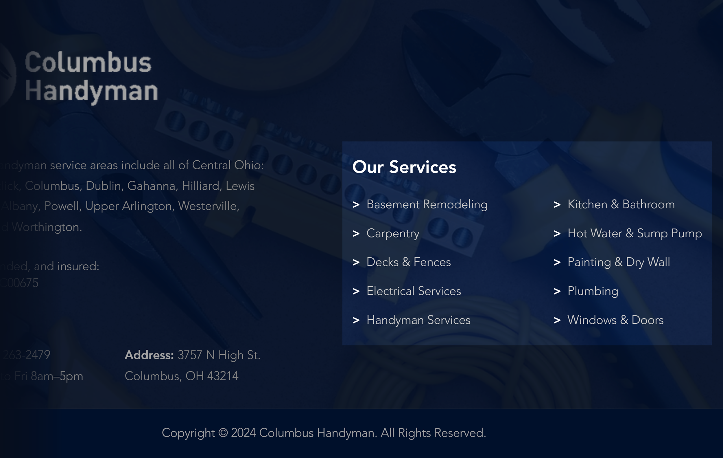 Columbus Handyman – Service pages in the footer