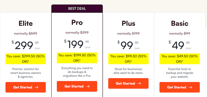 Duplicator's pricing plans