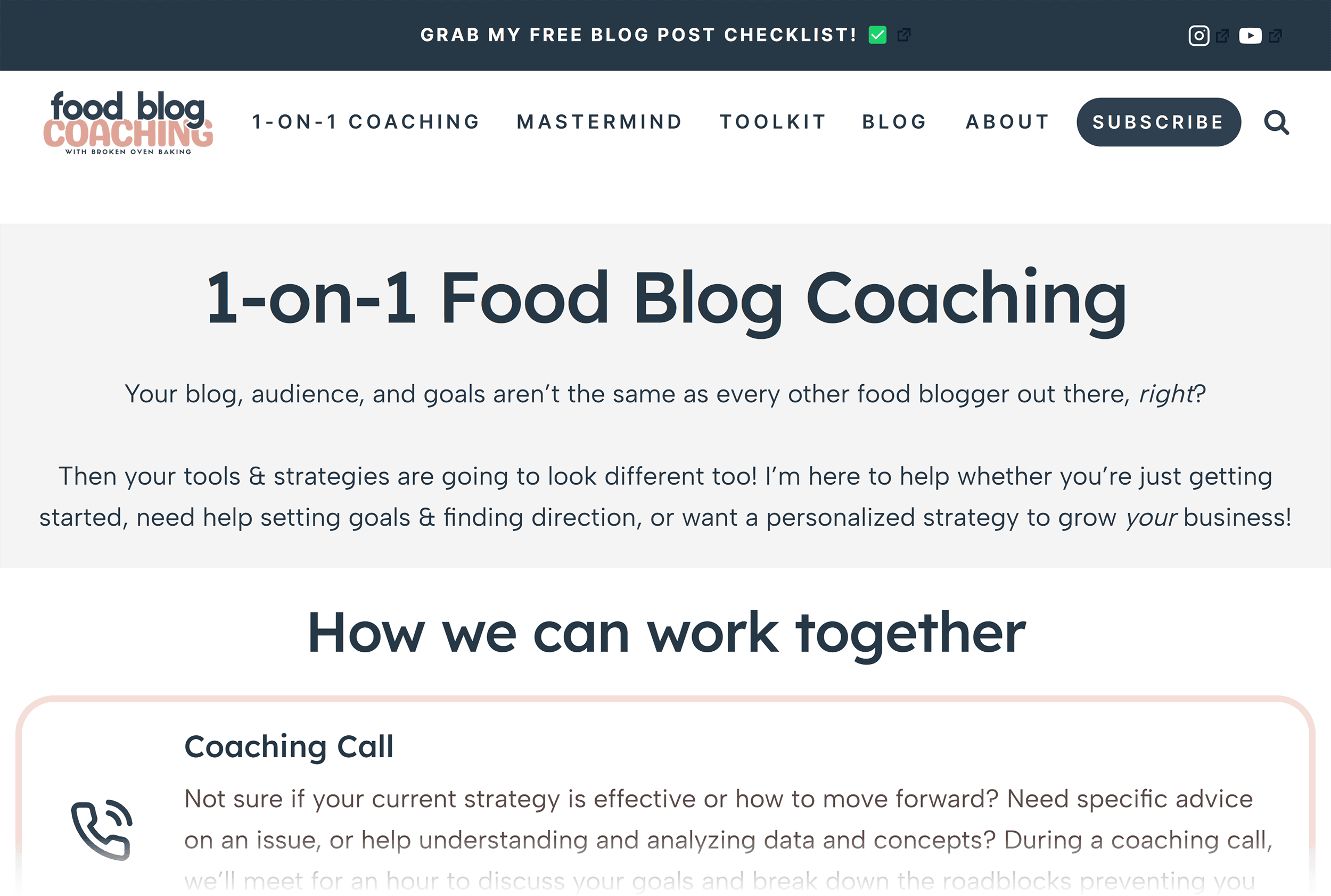 Food Blog Coaching – 1 on 1 Coaching