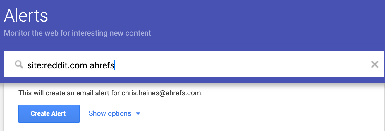 Google Alerts Example For Tracking Reddit Brand Mentions