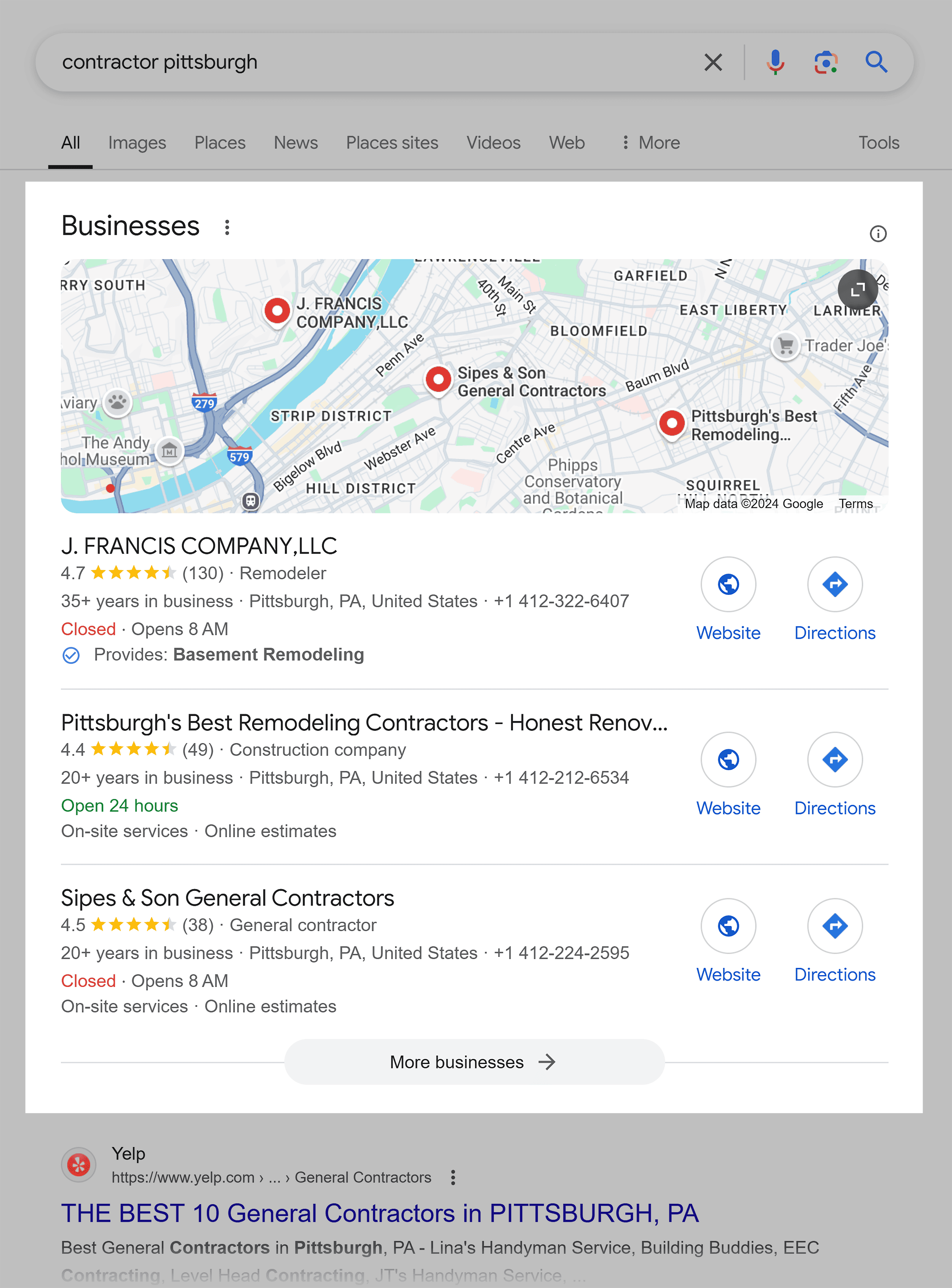 Google SERP – Contractor Pittsburgh