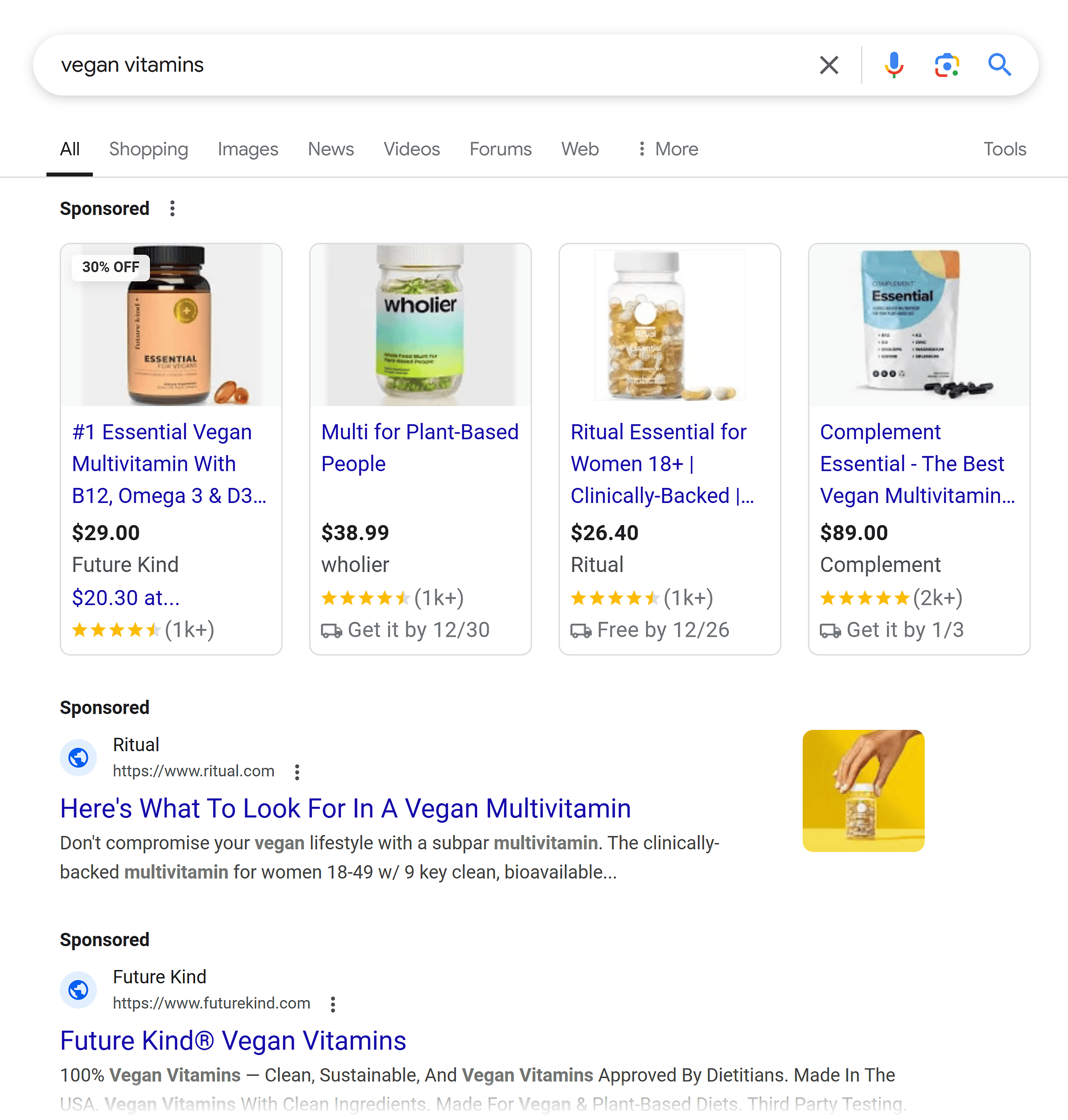 Google SERP – Vegan vitamins