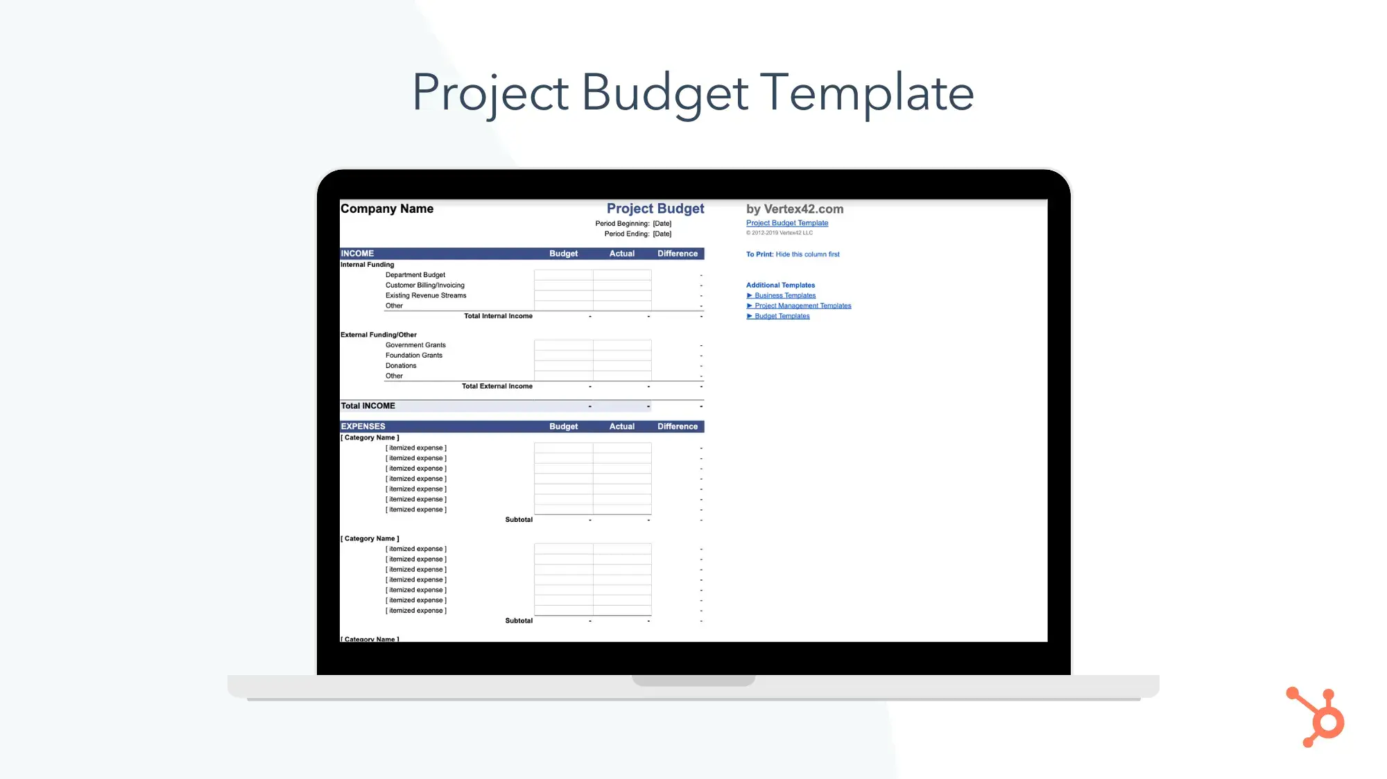 screencap of project budget template.