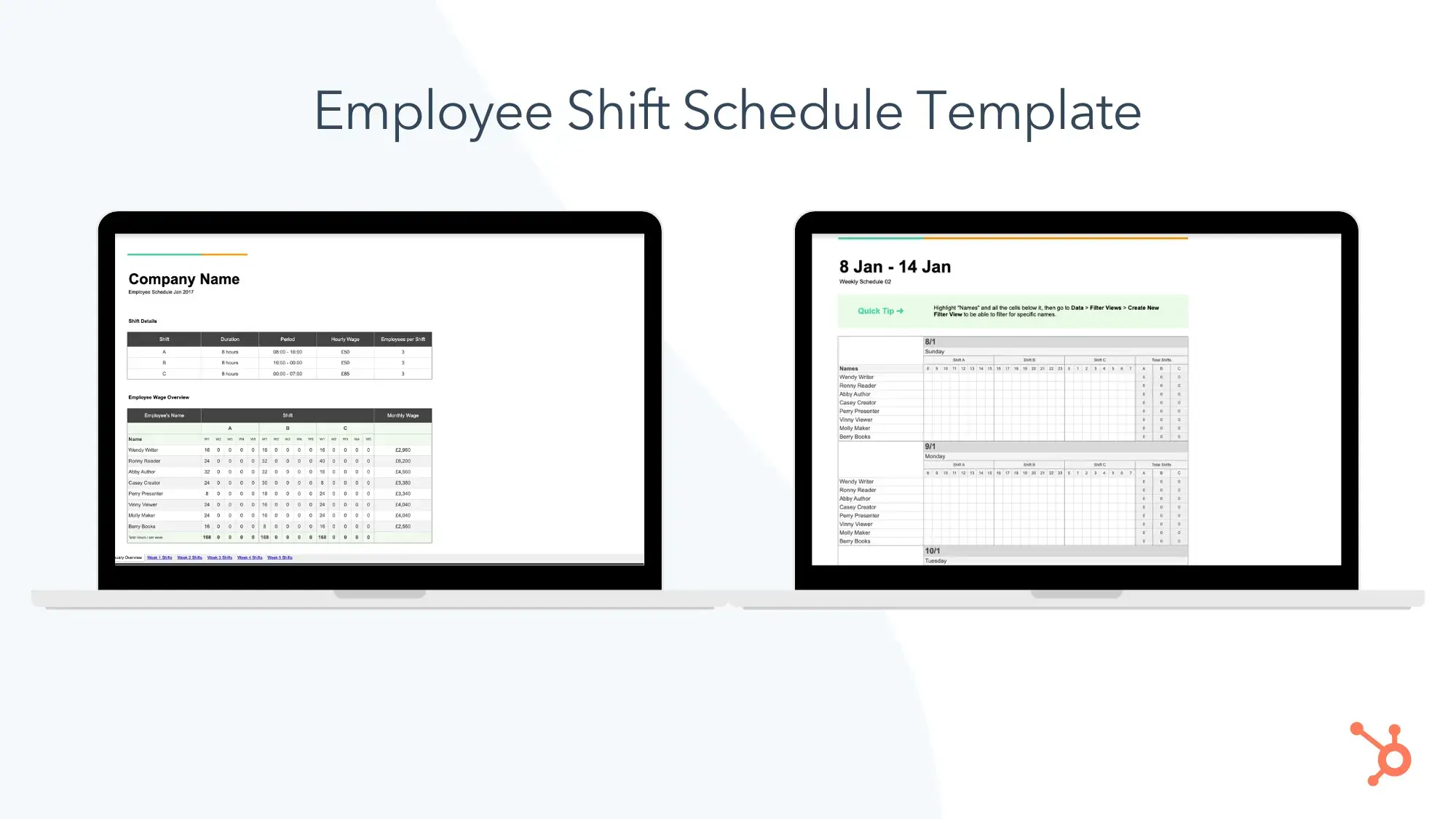 screencaps of employee shift schedule template.