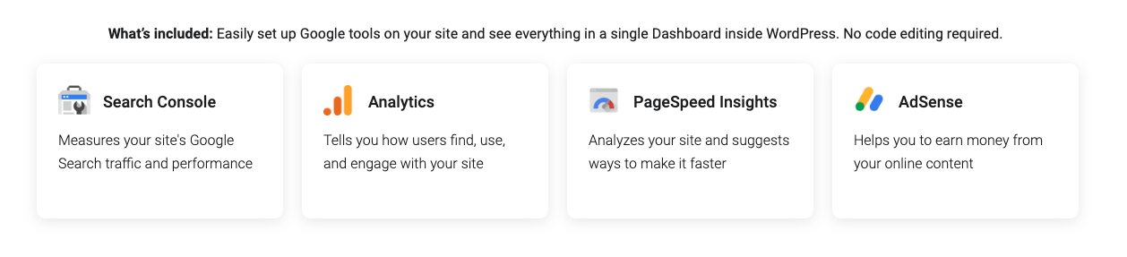 Google SiteKit can set up Search Console, Analytics, PageSpeed insights and AdSense.