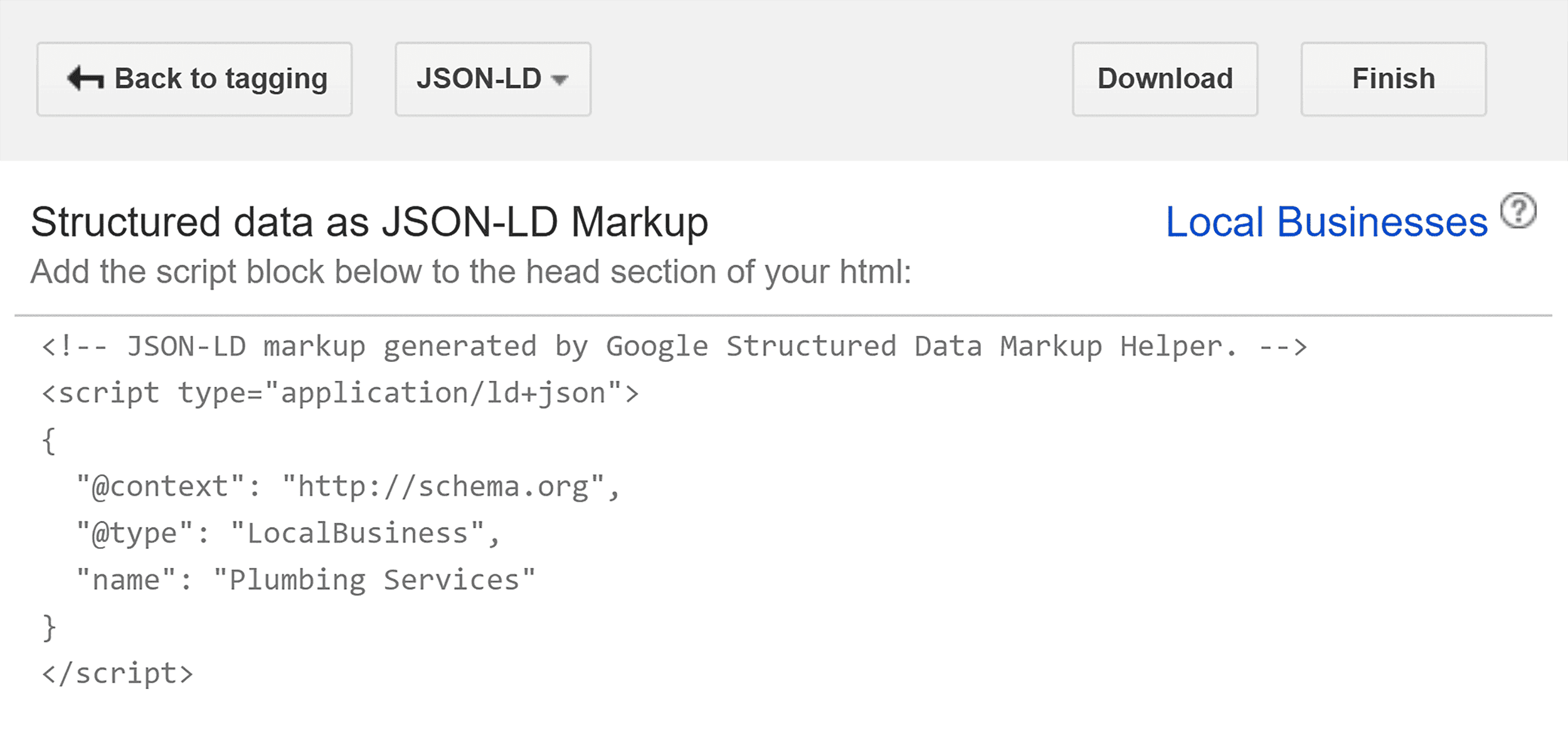 Google Structured Data Markup Helper – Script block