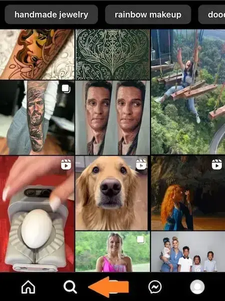 screenshot showing the instagram explore tab highlighted.