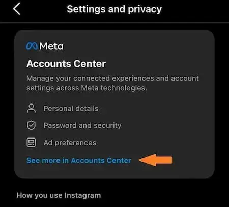 screenshot showing how to connect instagram to other social media accounts.