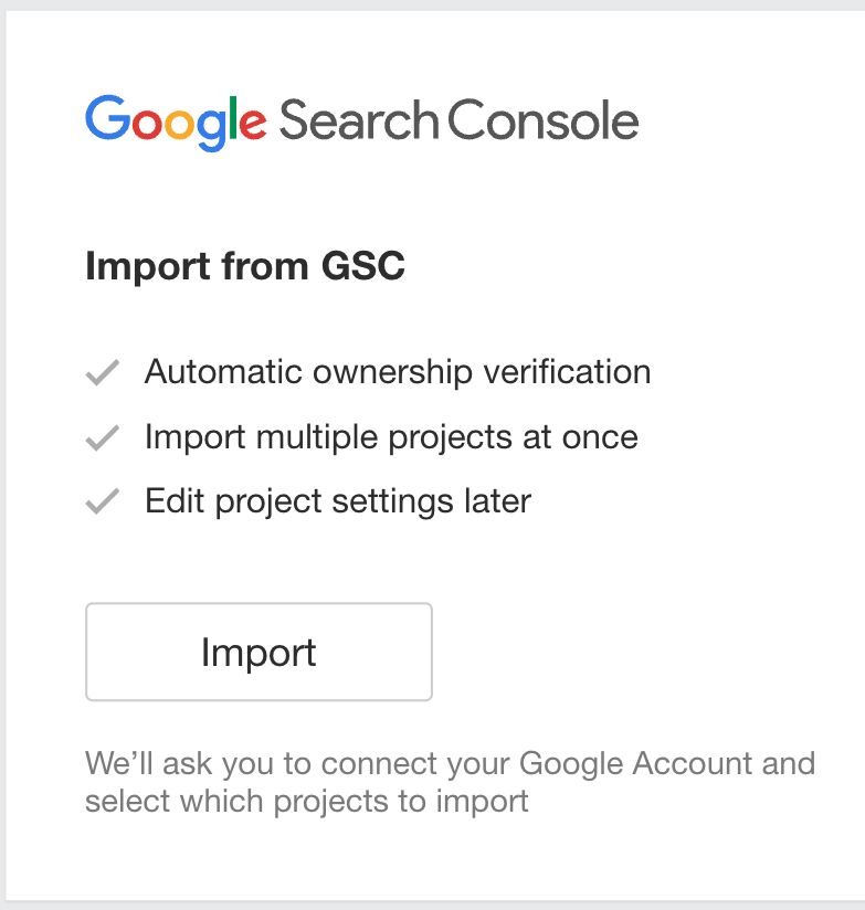 Importing a project in Ahrefs by using Google Search Console.