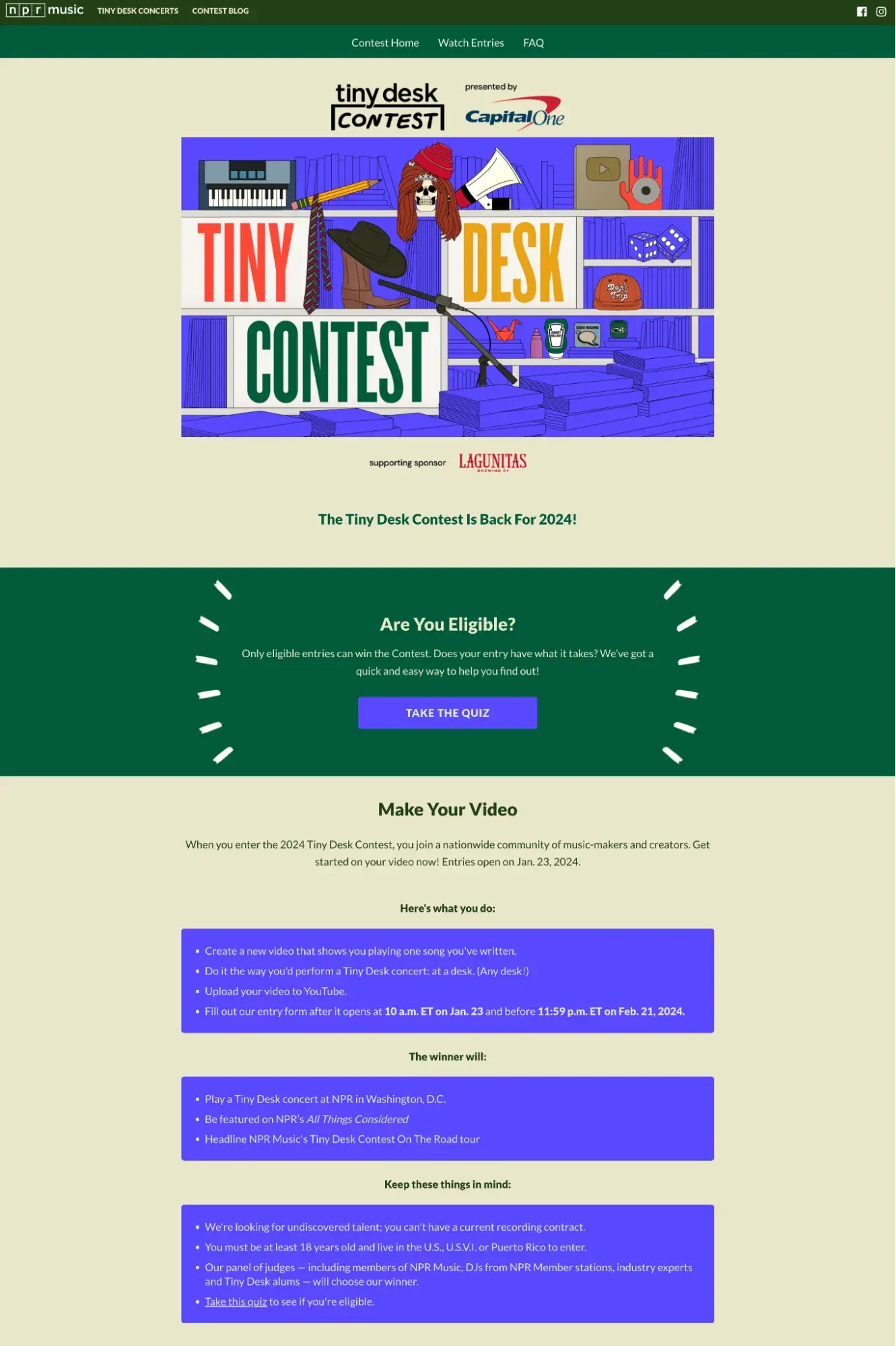 screenshot of the tiny desk contest landing page