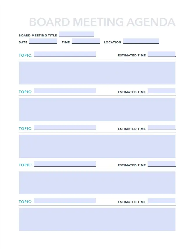 meeting agenda examples, hubspot's board meeting agenda template