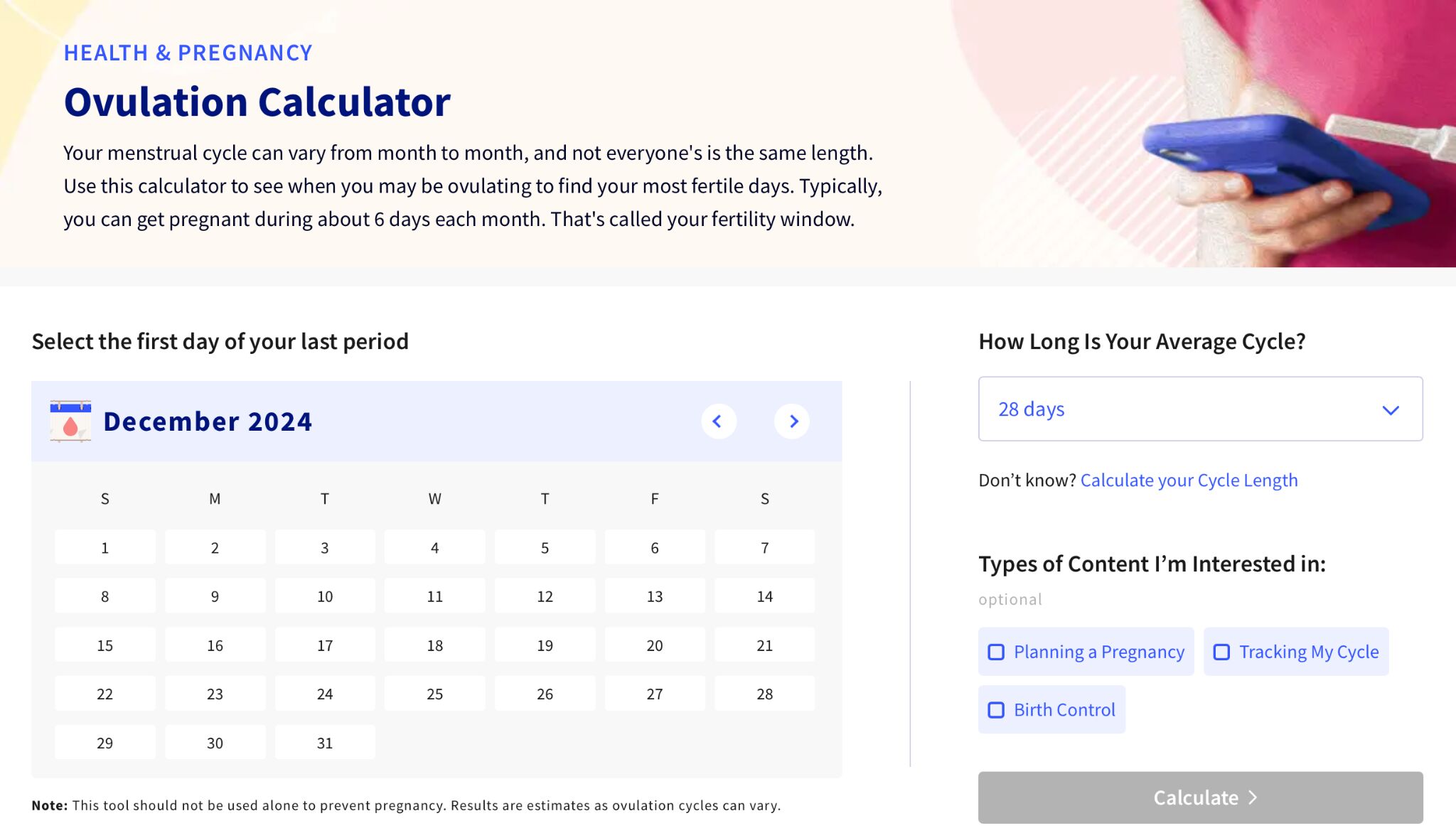 Ovulation Calculator Screenshot