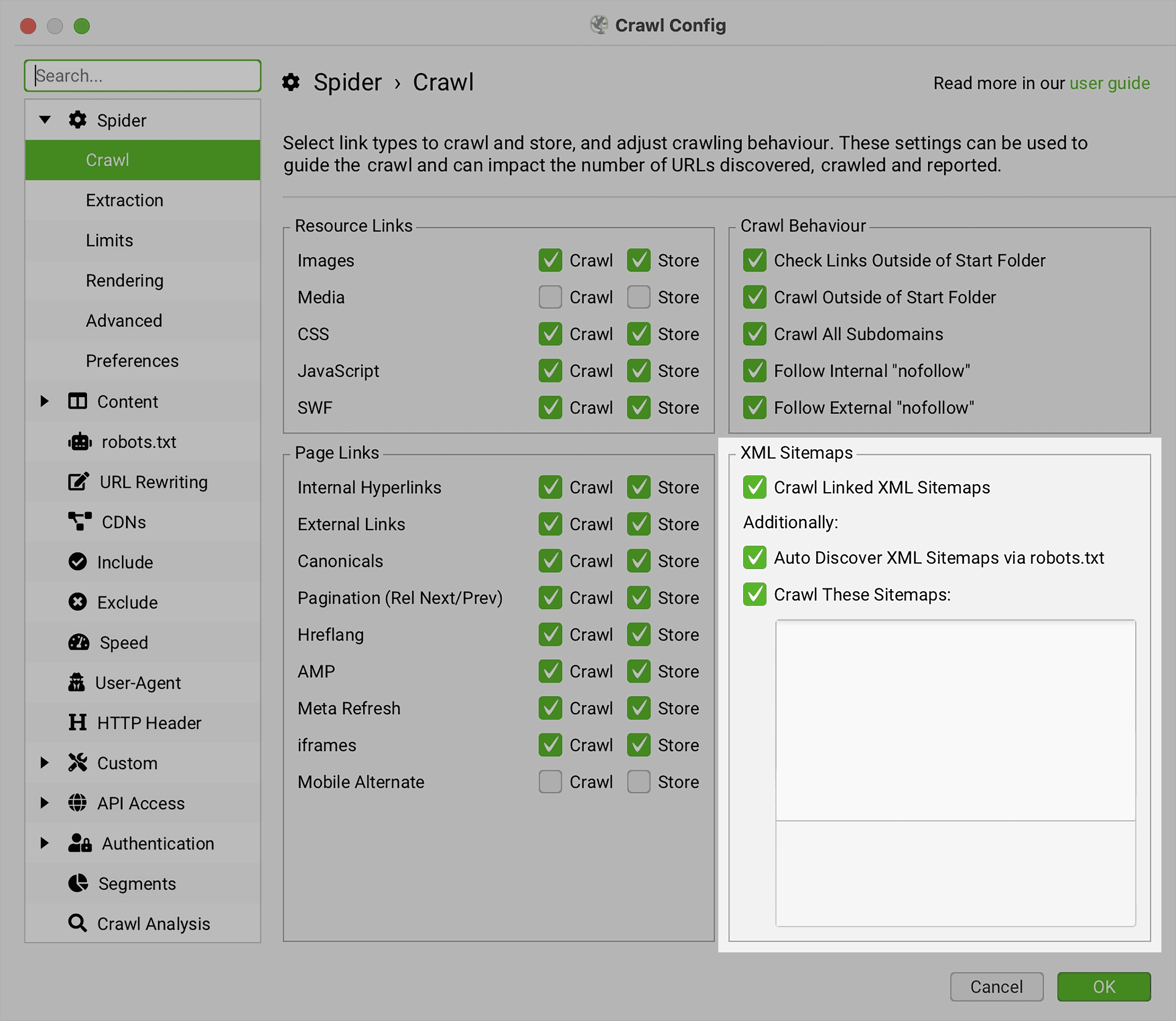 Screaming Frog – Crawl Config – XML Sitemaps