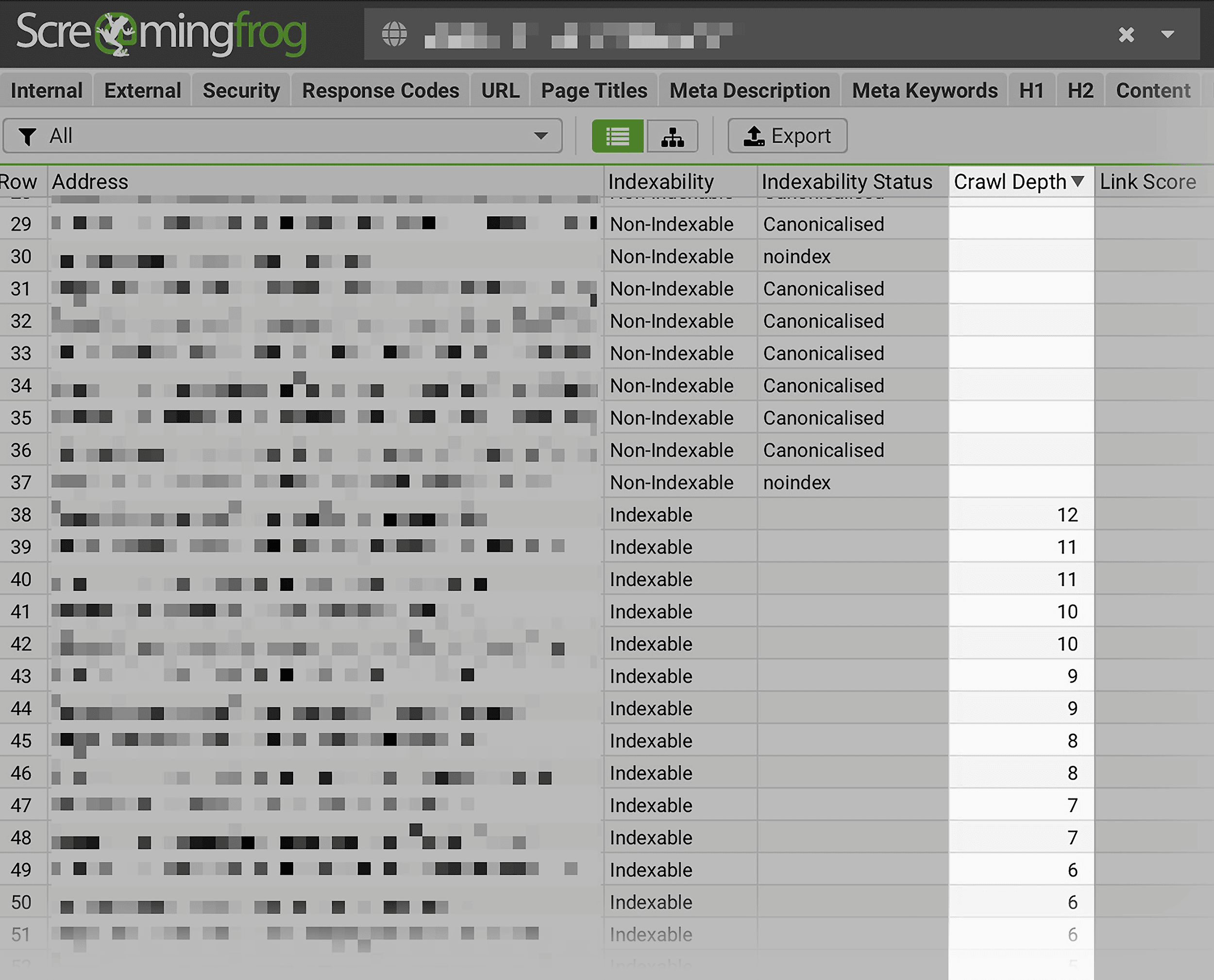 Screaming Frog – Report – Crawl Depth