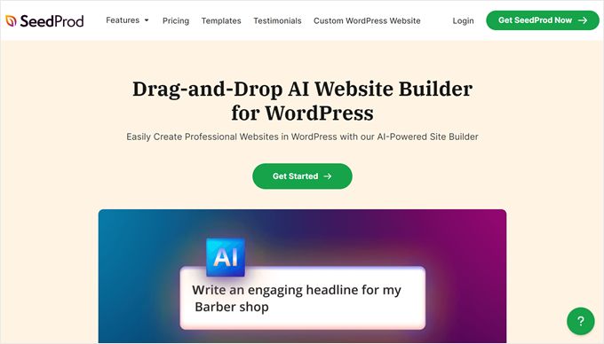 SeedProd AI website builder landing page