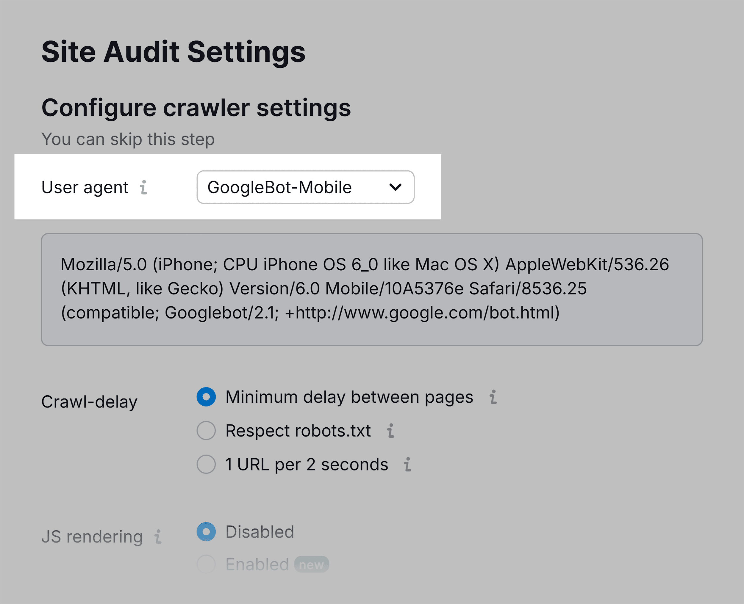 Site Audit – Crawler settings