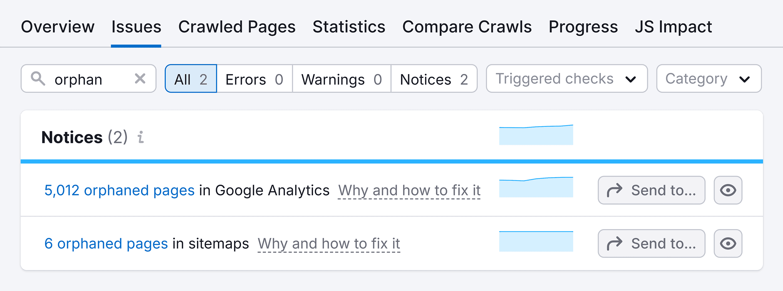 Site Audit – Issues – Orphaned pages