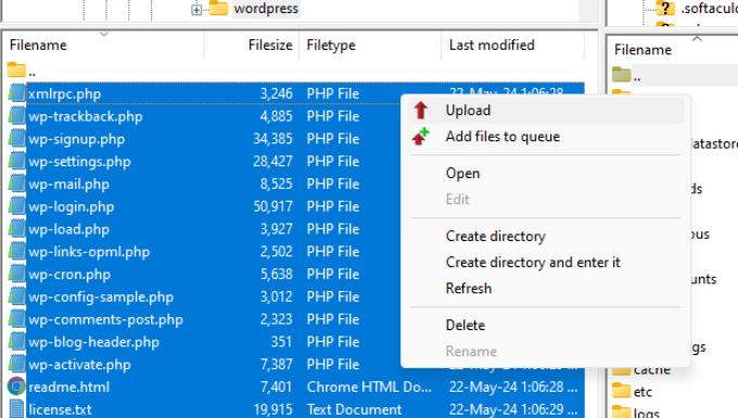 Upload core WordPress files