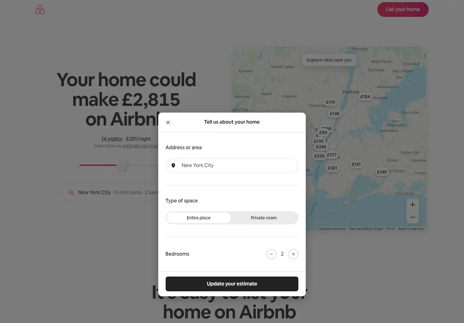 web forms examples: airbnb