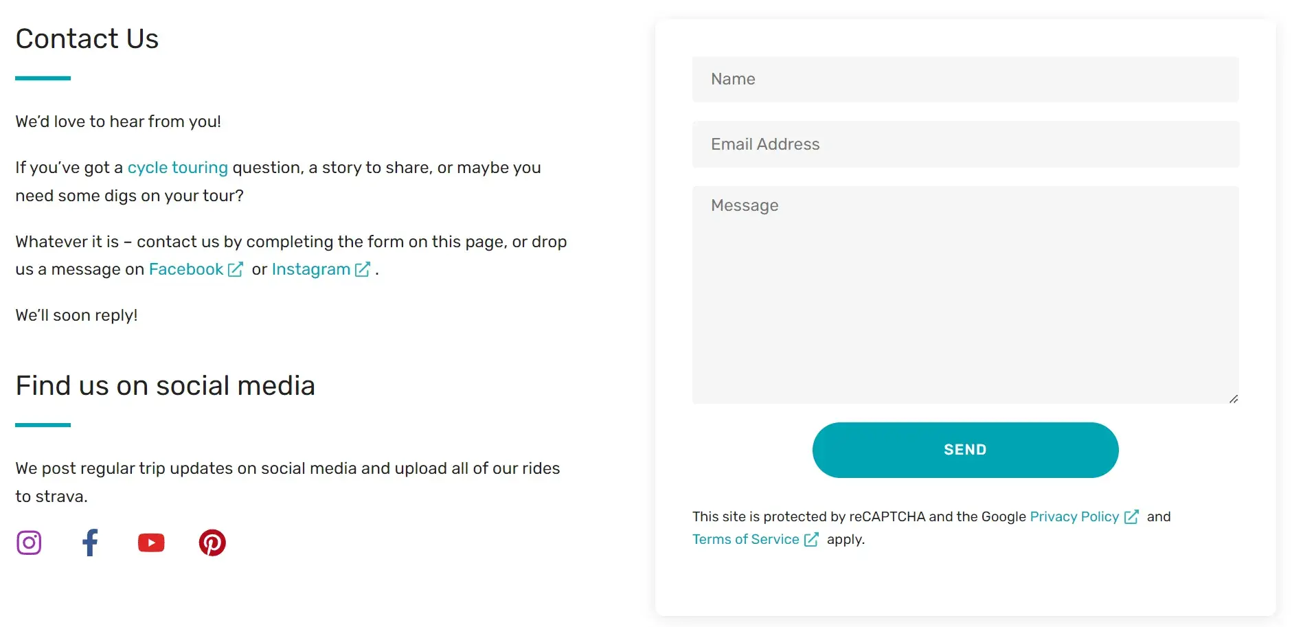 web form design: screenshot of a simple contact form example showing three form fields and language to encourage contact.