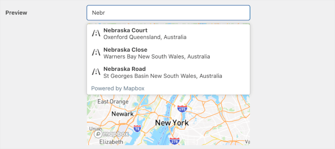 WPForms' Mapbox autocomplete