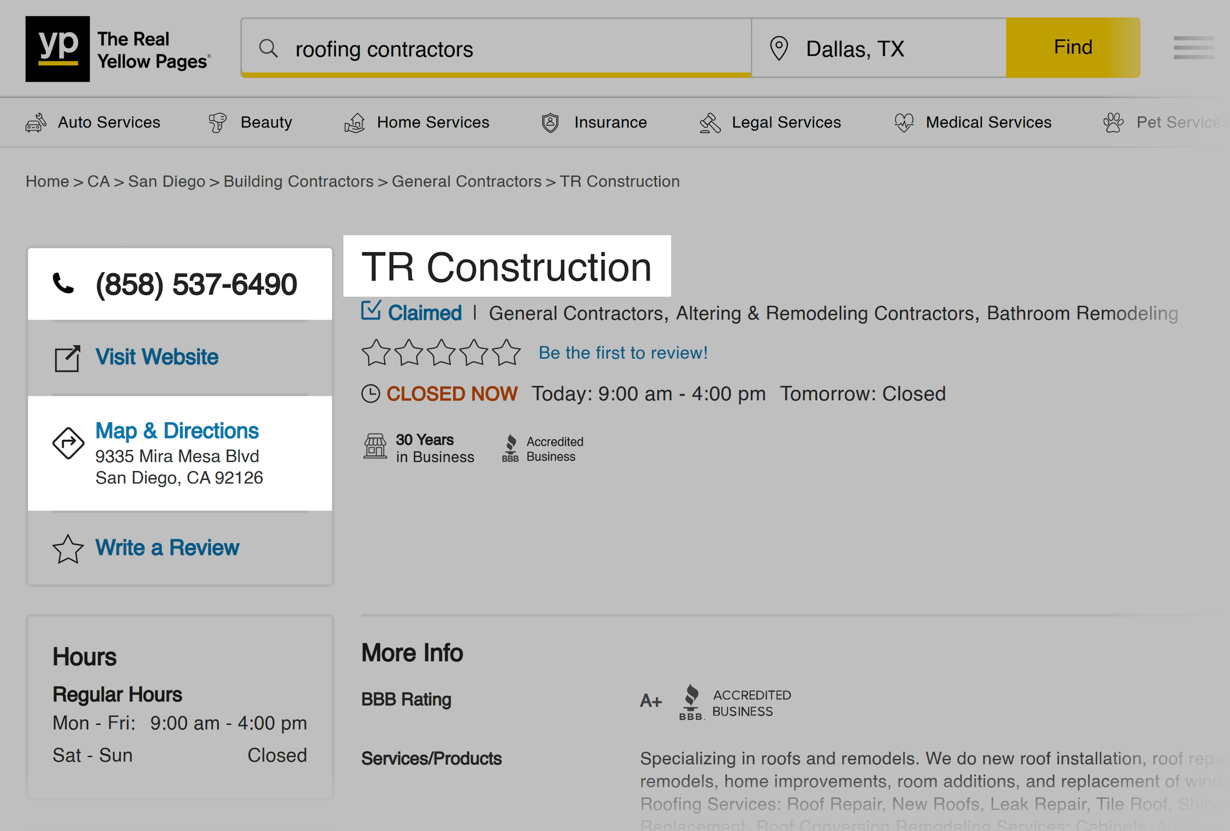 Yellow Pages – TR Construction