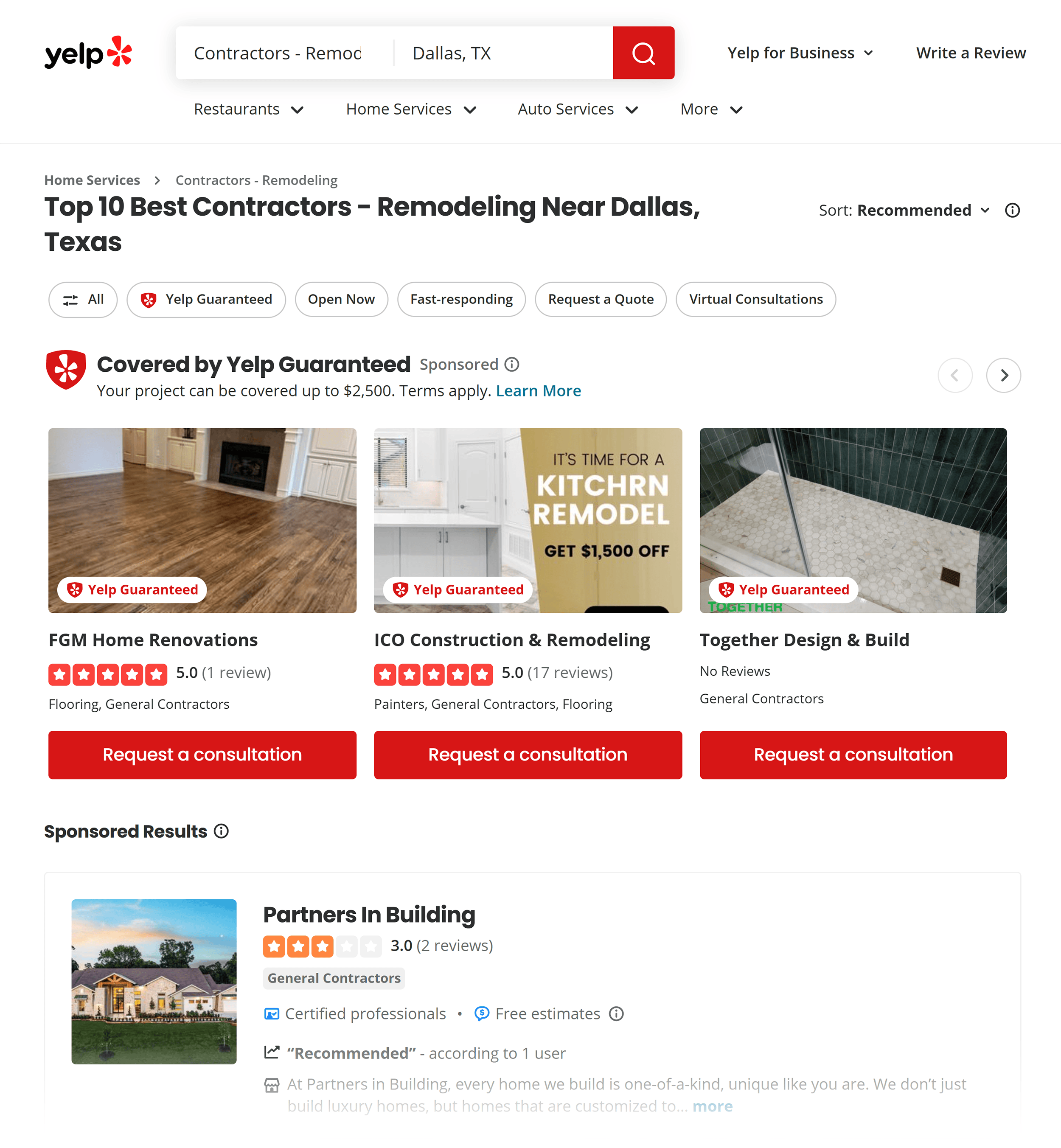 Yelp – Remodeling contractors