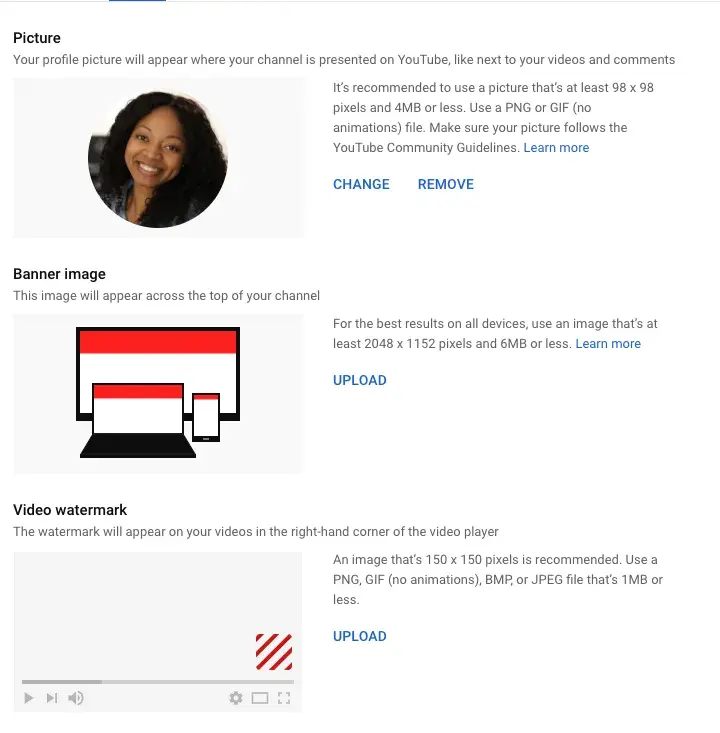 screenshot of basha coleman demoing the youtube banner upload process