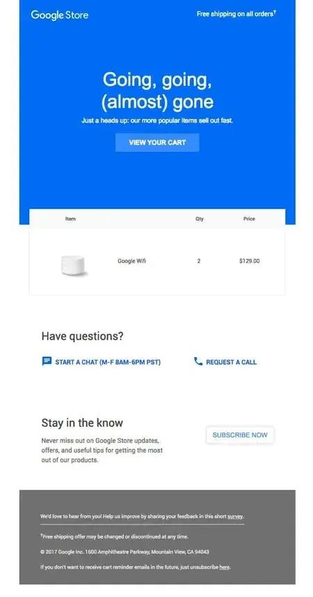 google, abandoned cart email