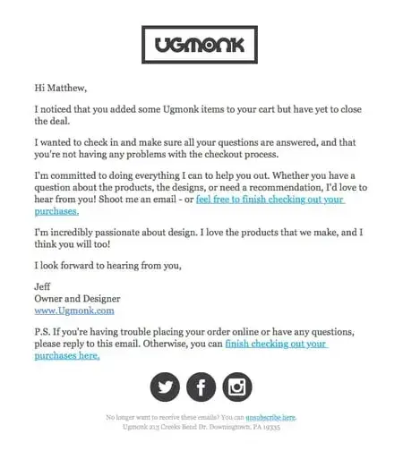 ugmonk, abandoned cart email