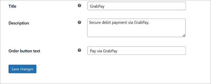 عنوان و توضیحات را برای GrabPay اضافه کنید