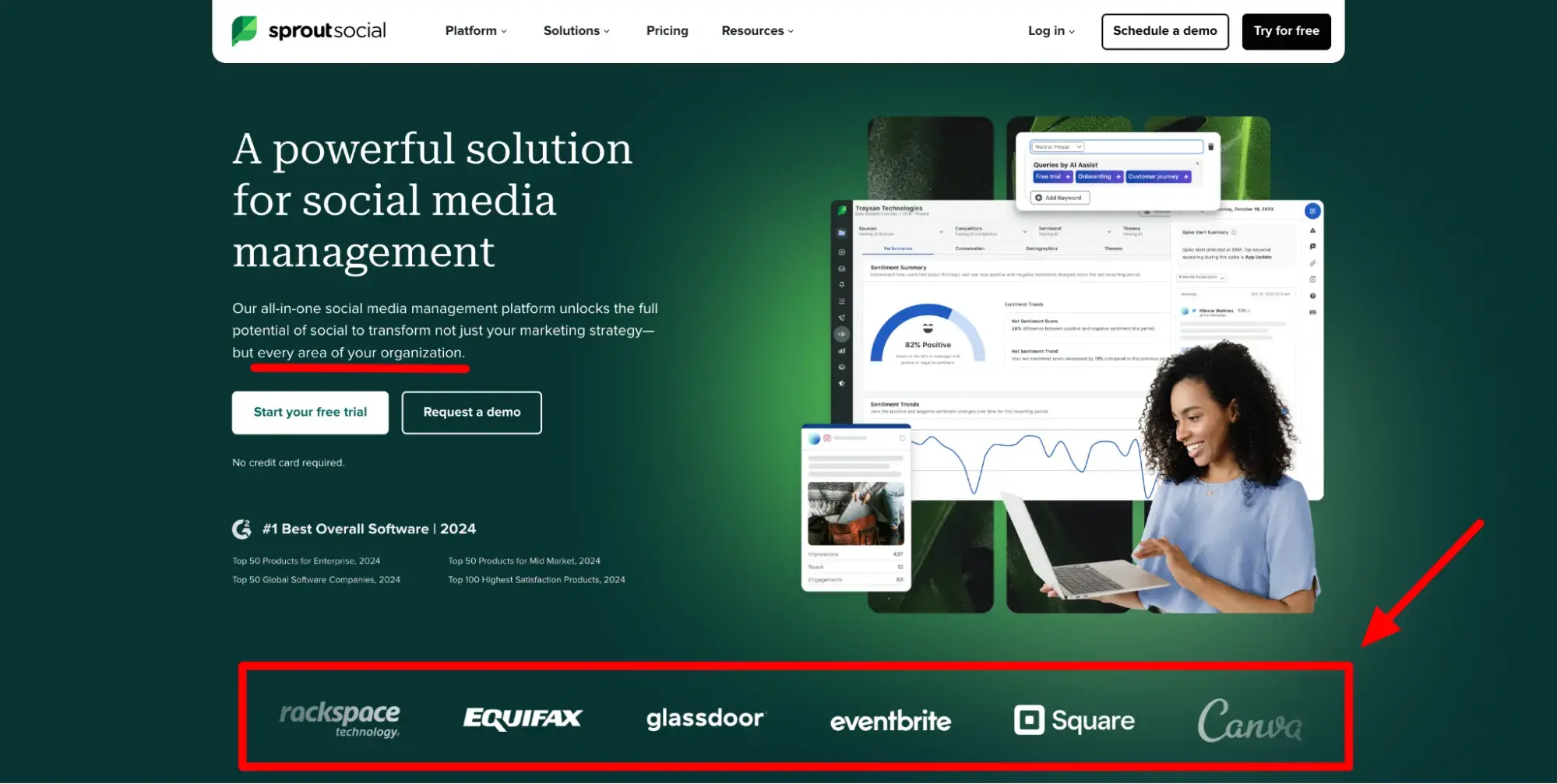 screenshot of sprout social’s homepage