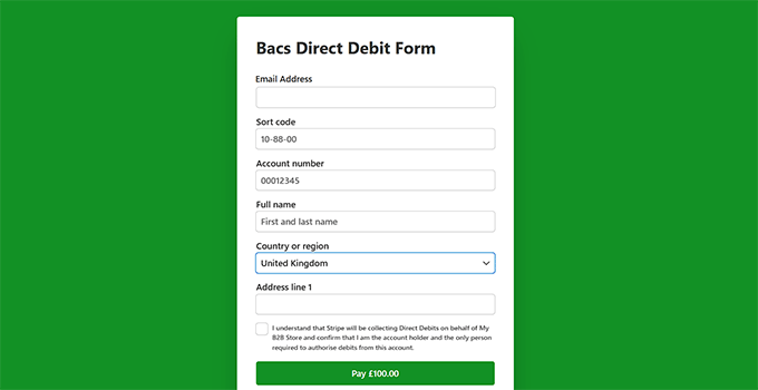 Bacs direct debit form preview