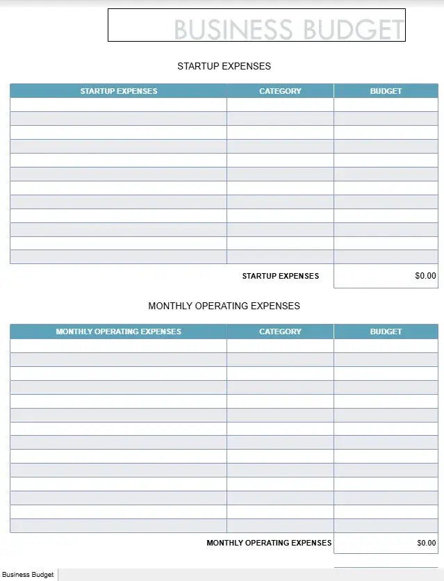 small business budget template, business budget