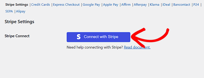 روی دکمه Connect With Stripe کلیک کنید