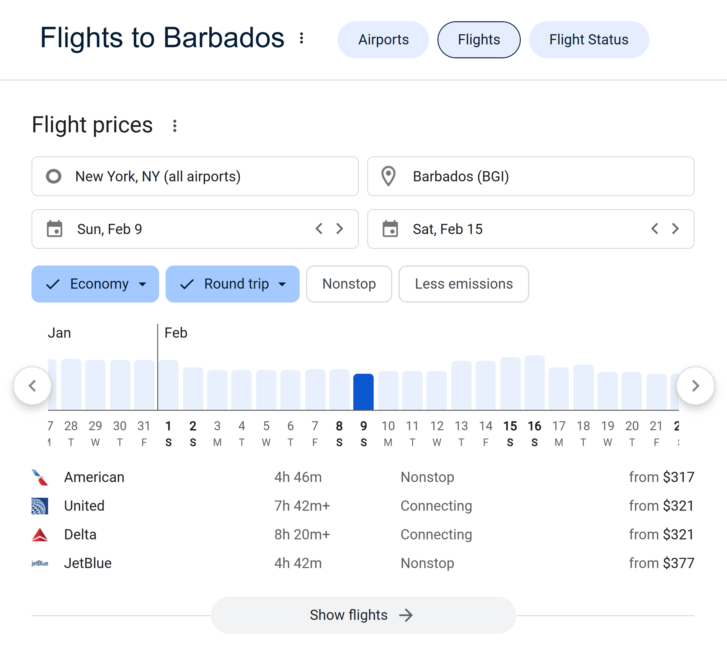 Google – Flights to Barbados