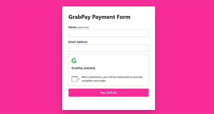 پیش نمایش فرم پرداخت GrabPay