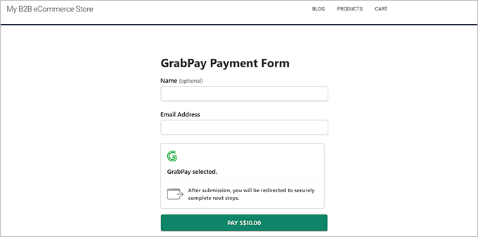 پیش نمایش فرم پرداخت GrabPay