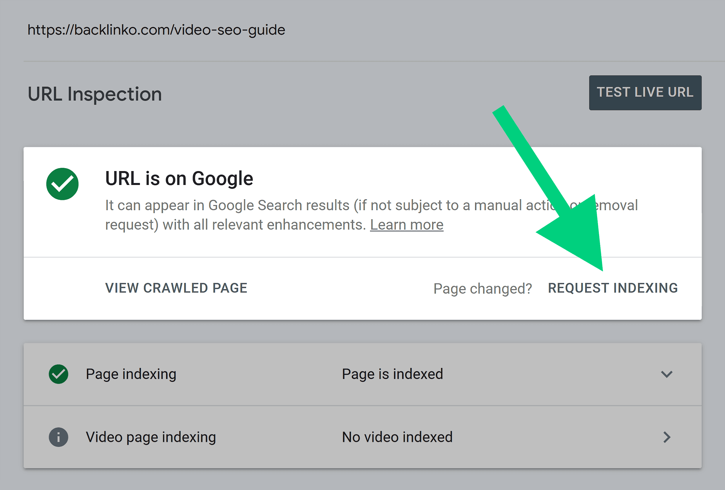 GSC – URL inspection button