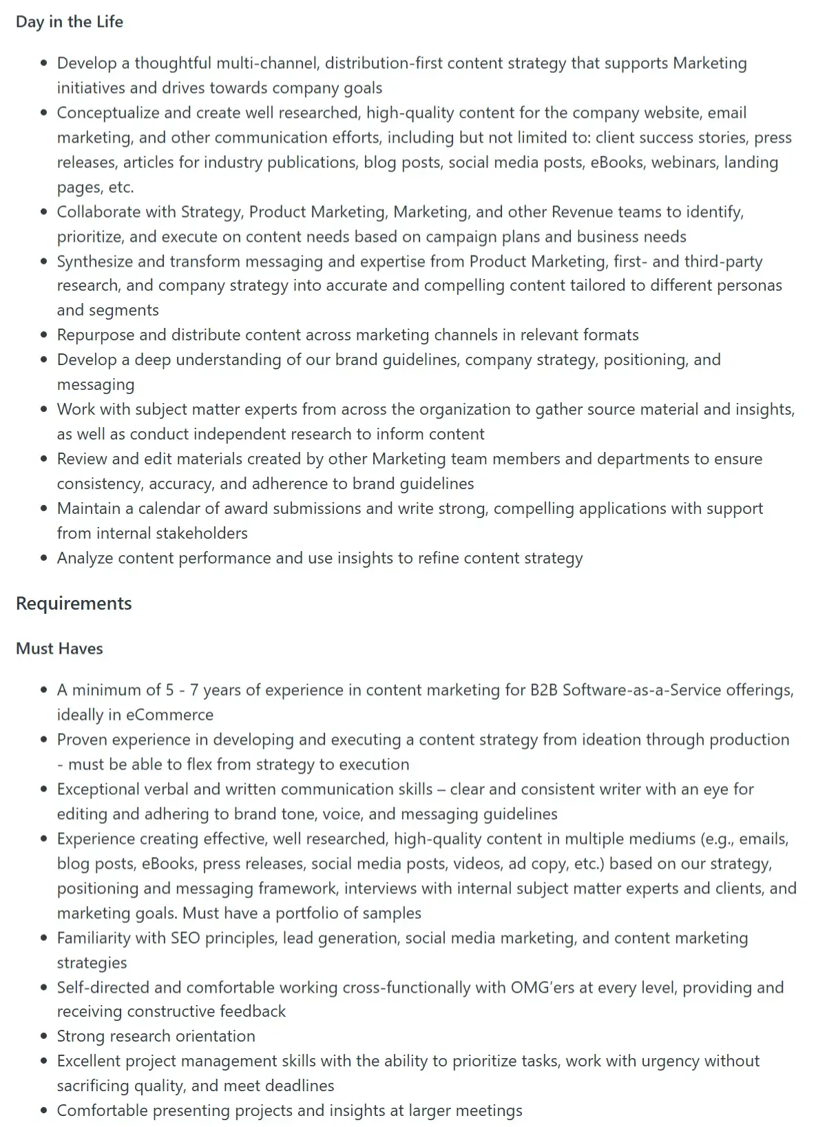 senior content marketing manager, content manager description