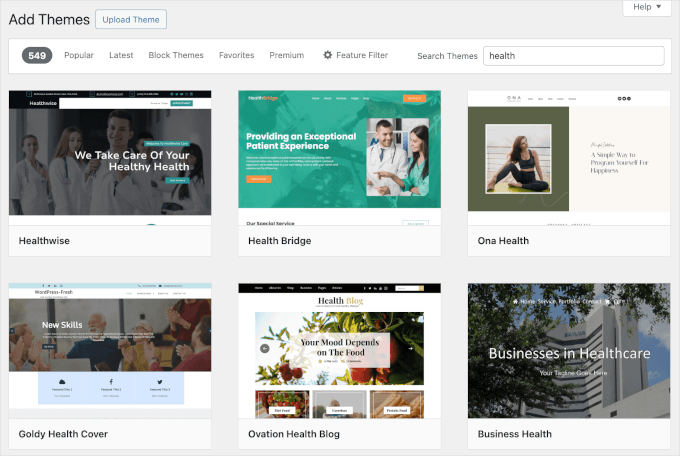 Health themes in WordPress