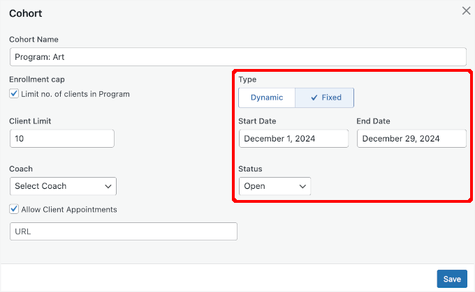 Configuring the cohort type