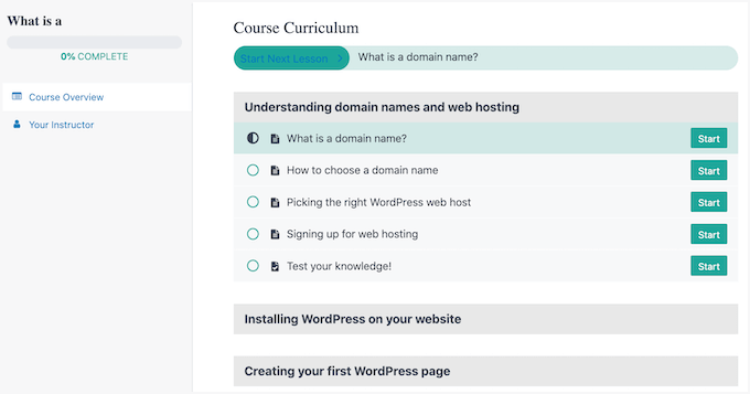 Course example in MemberPress virtual classroom