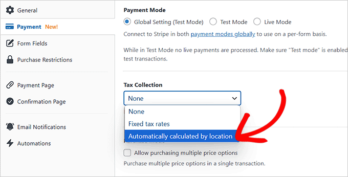 Choose the automatic tax calculation field