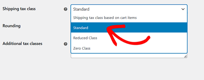 Choose Standard as shipping tax class