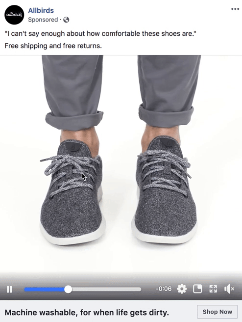 facebook ad example: allbirds video ad
