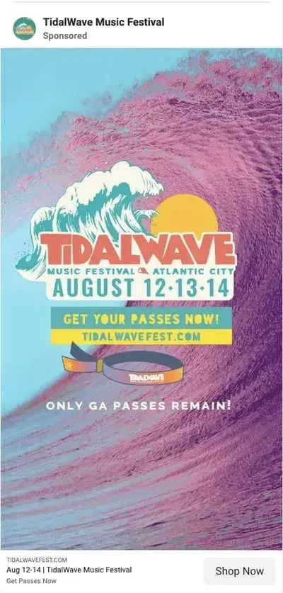 facebook ad example: tidalwave music festival event ad